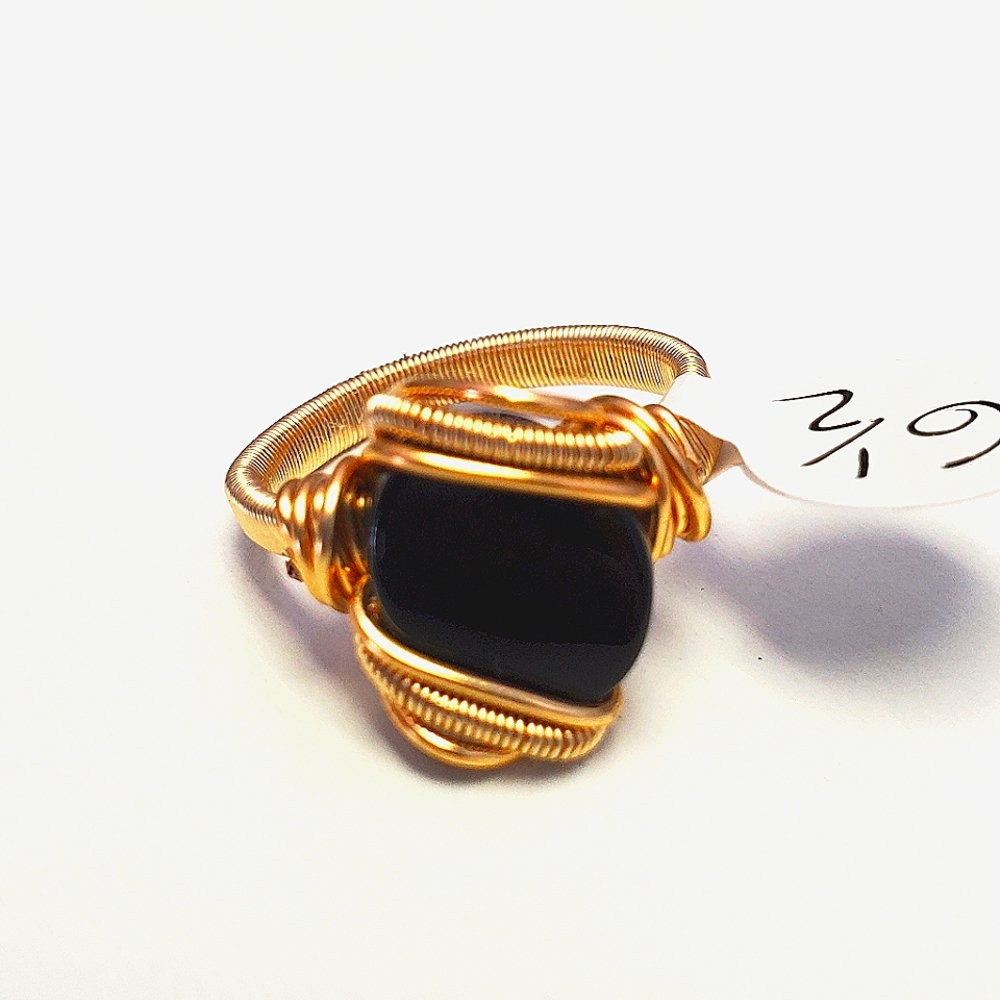 "Golden scales" Mystery Stone Handmade Wire Wrap Ring Size 6.5